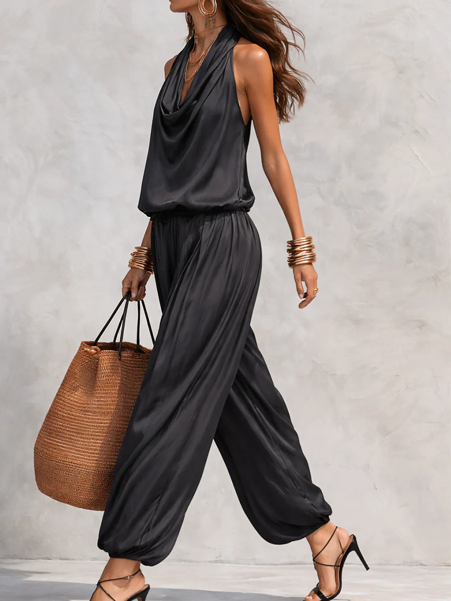 Raquel | Completo fluido nero con top senza maniche e pantaloni larghi