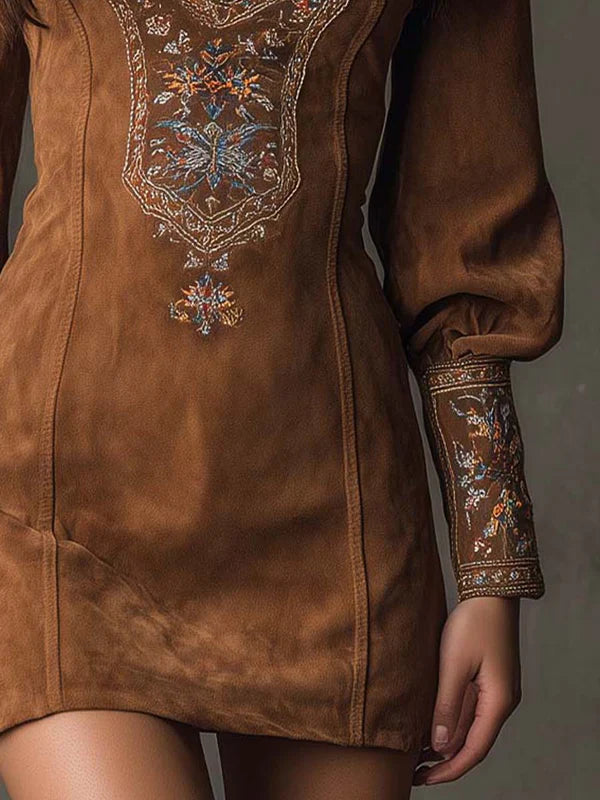 VIOLETA | Mini Vestido De Ante Bordado