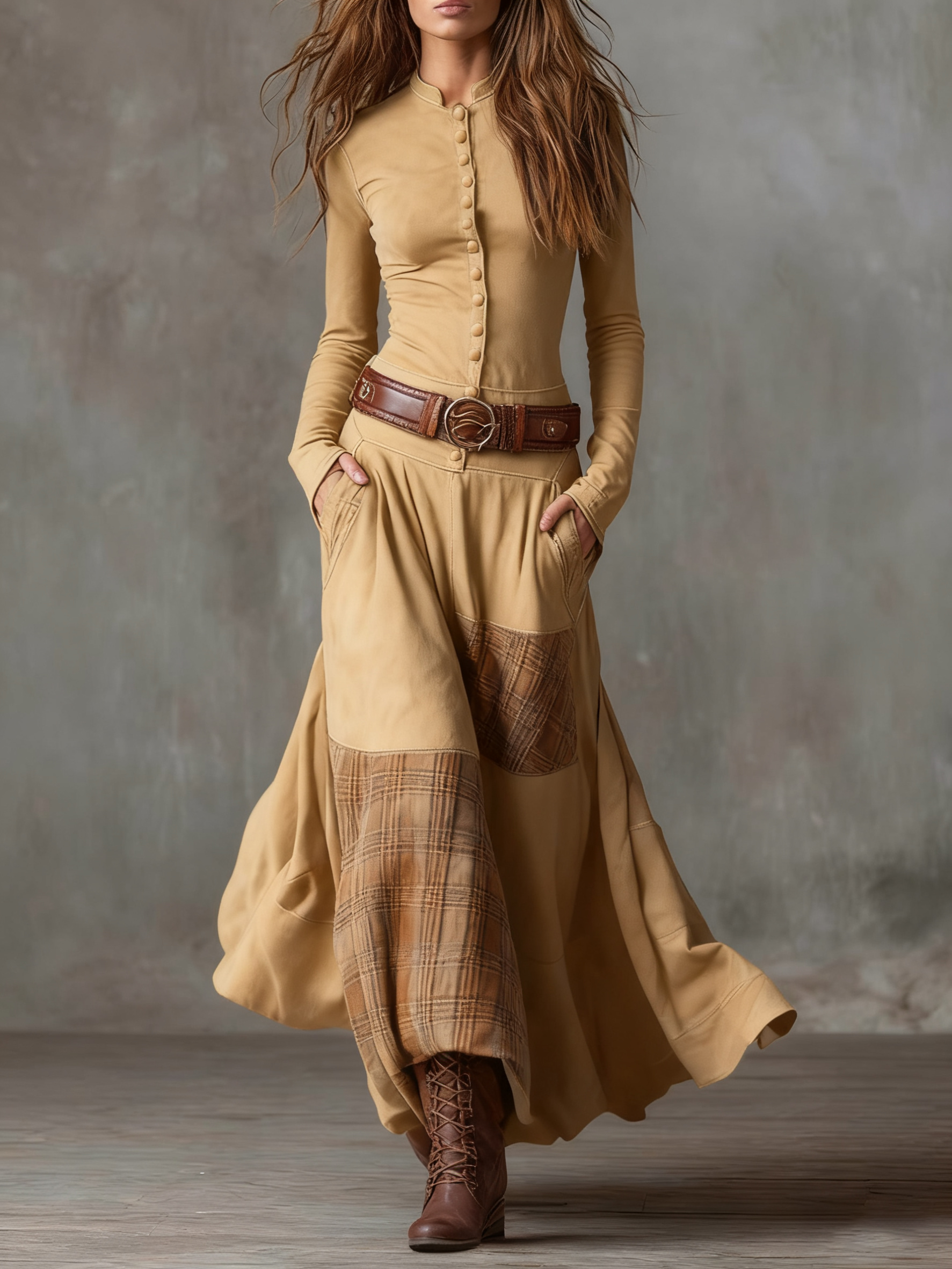 MICHELLE | Maxi Vestido De Ante Estilo Western-Boho
