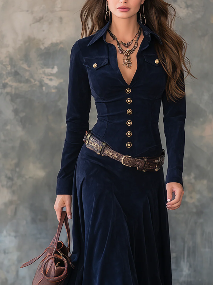 DIANA | Vestido Largo De Ante Con Botones