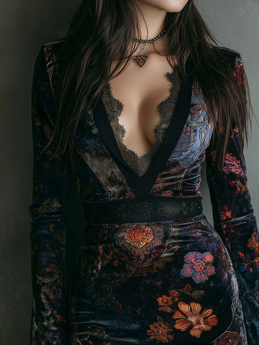 SALMA | Vestido Mini De Terciopelo Floral