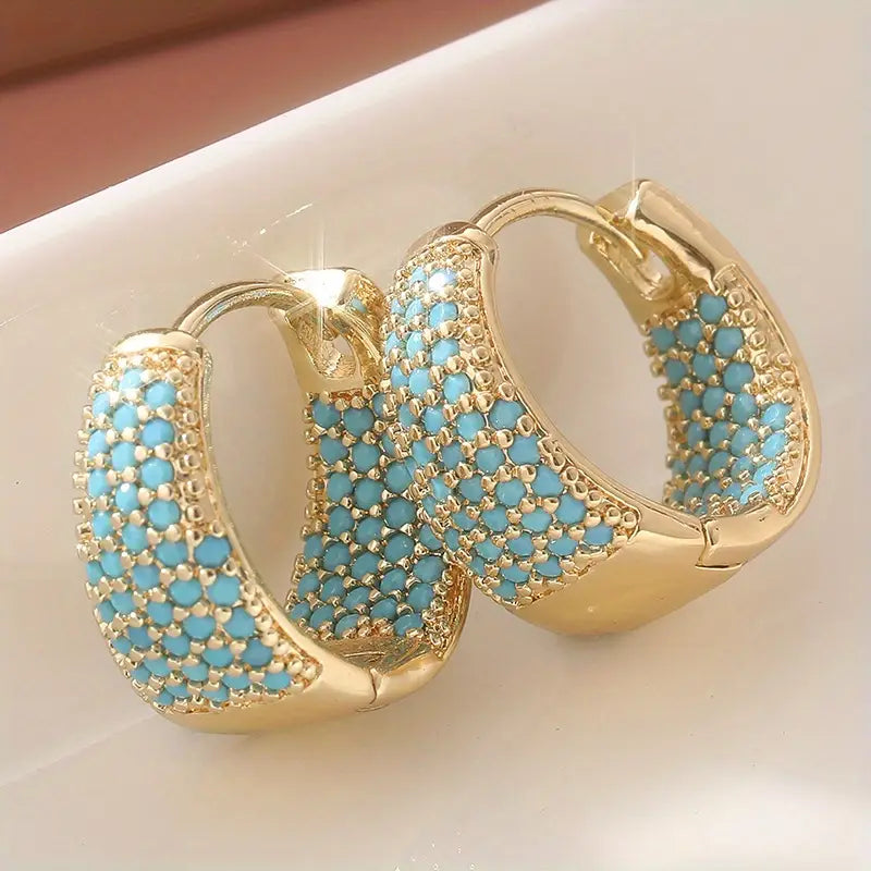 Aros con cuentas turquesa de tono dorado | Oro
