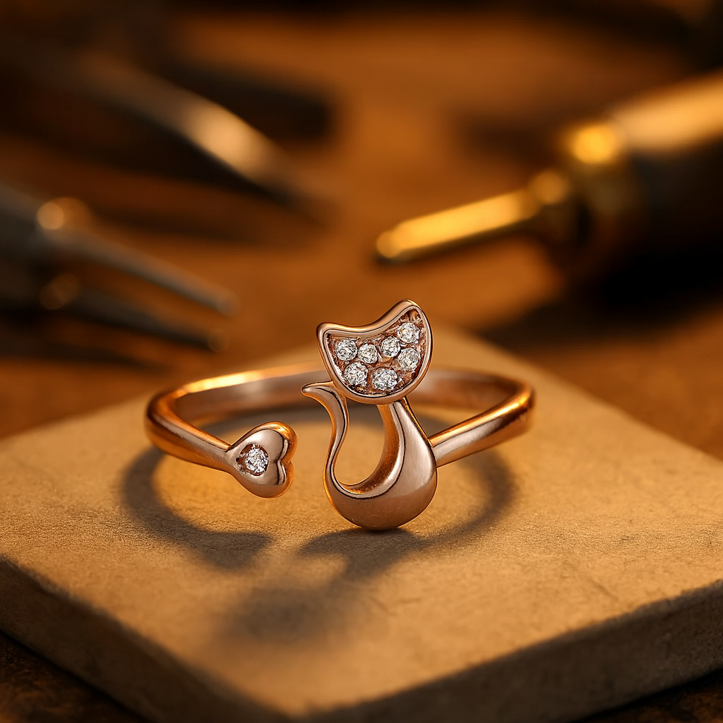 Anillo Ajustable Con Diseño De Gato