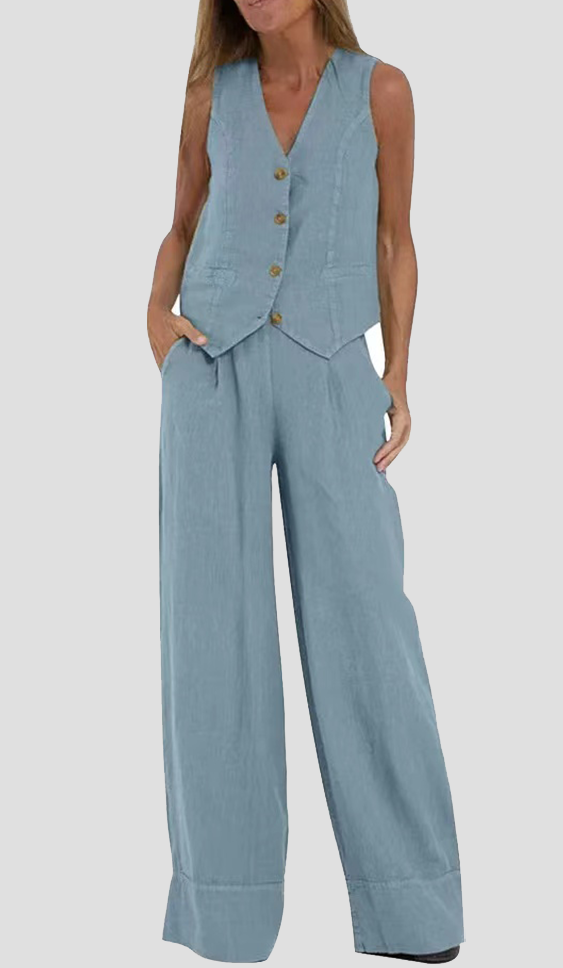 Aira – Conjunto elegante de dos piezas con chaleco y pantalón de pierna ancha