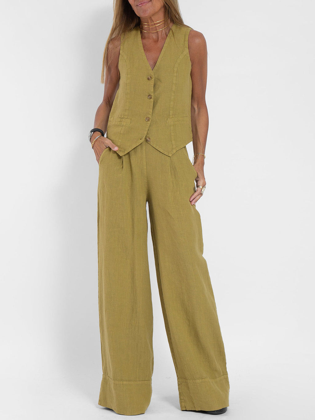 Aira – Conjunto elegante de dos piezas con chaleco y pantalón de pierna ancha