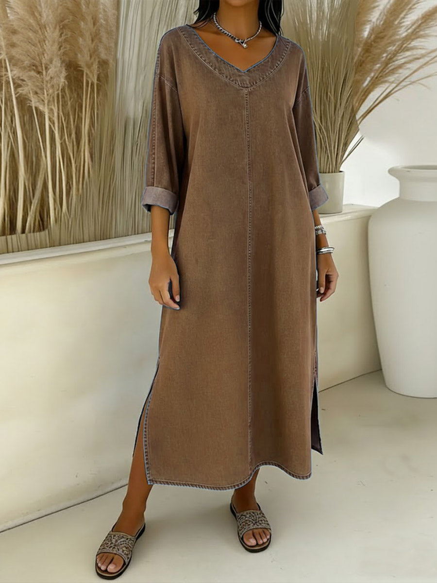 Valeria – Vestito in denim fluido con scollo a V