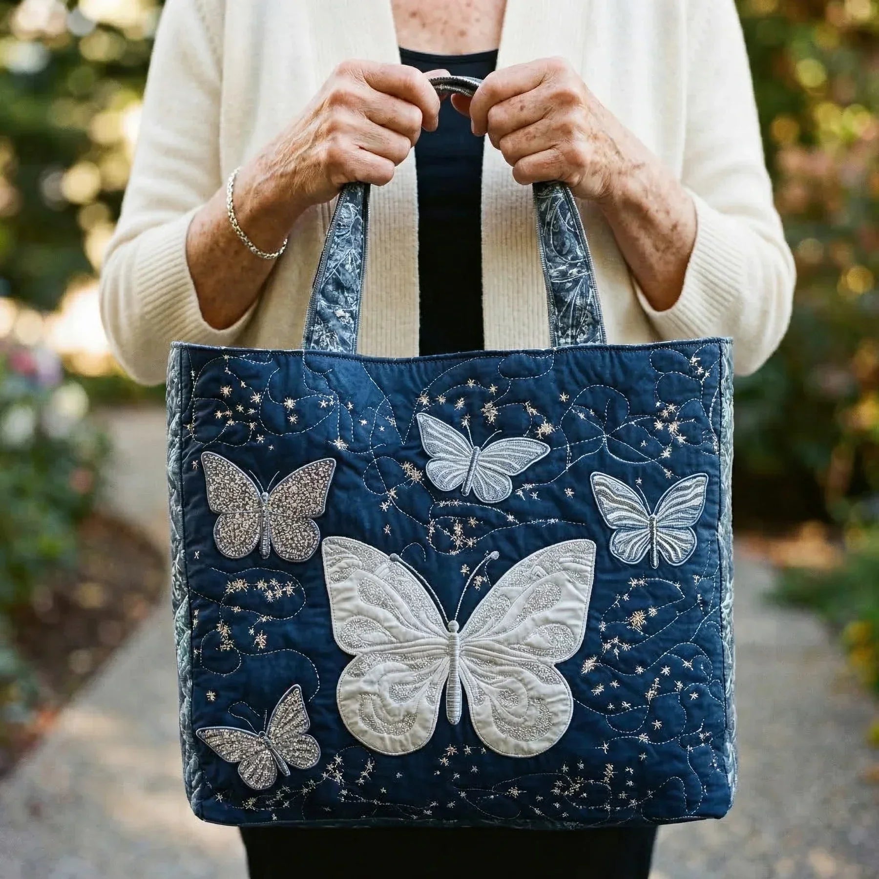 Bolso hecho a mano - mariposa plateada