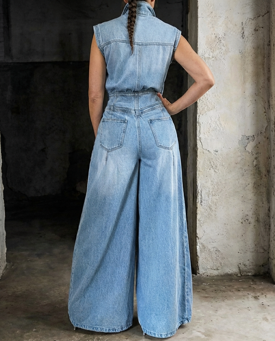 Stella | Mono de denim con cintura entallada y piernas anchas