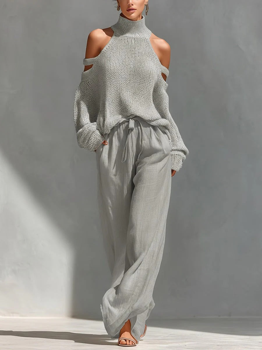 Camila | Completo elegante in maglia e lino con pantaloni ampi
