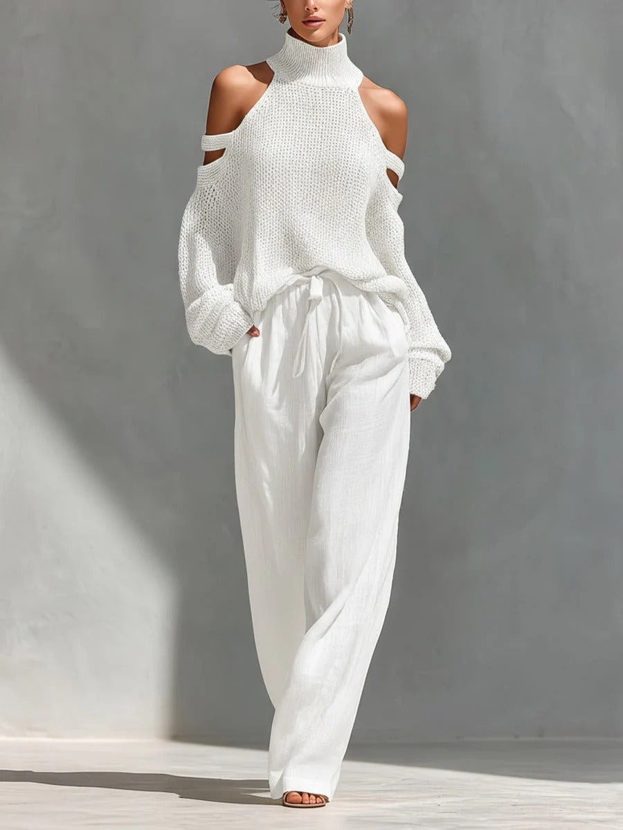 Camila | Completo elegante in maglia e lino con pantaloni ampi