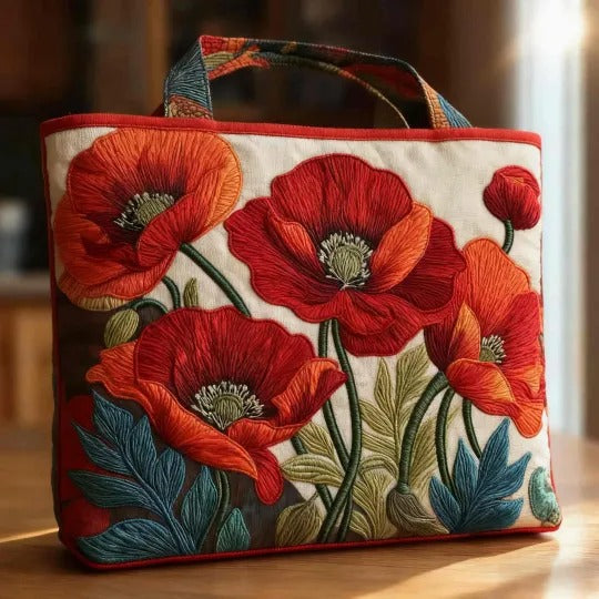 Bolso hecho a mano - flores rojas