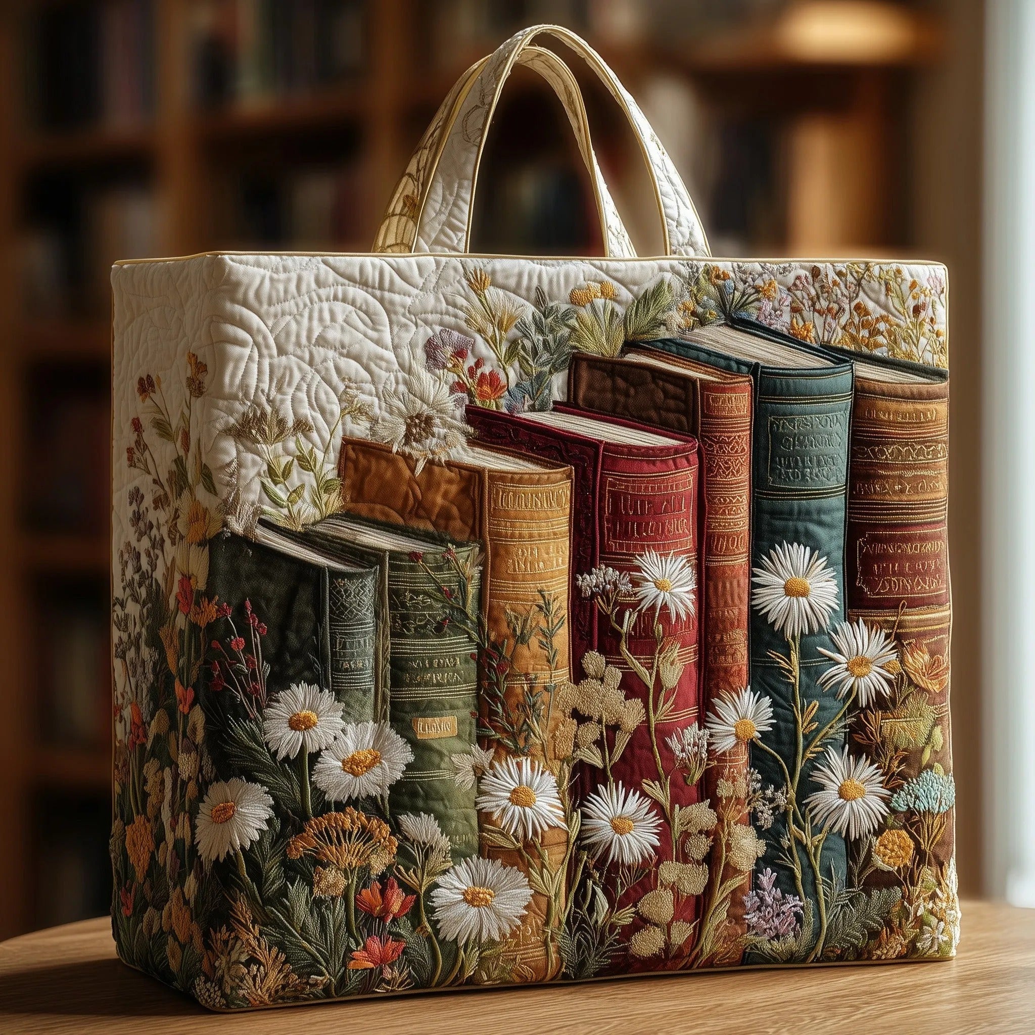 Bolso hecho a mano - libros y flores