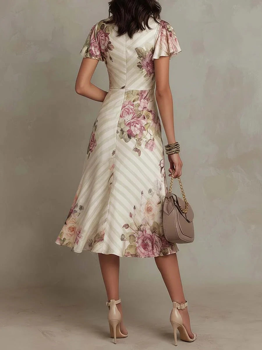 Alba | Abito midi satinato floreale elegante stile retrò