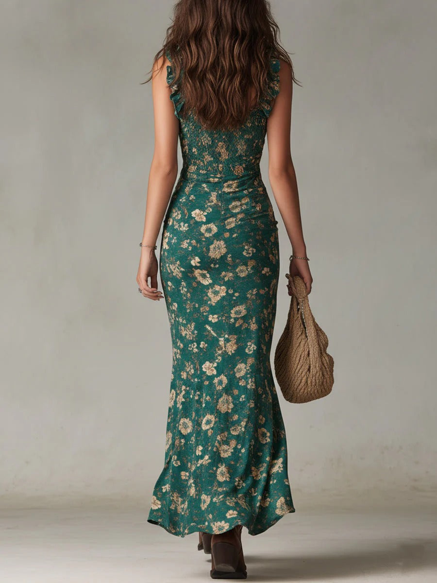 Zara | Vestido maxi bohemio retró con mangas fluidas y abertura lateral