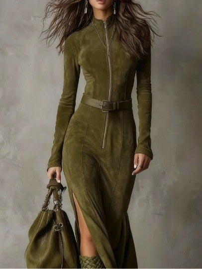 ALESSIA | Maxi Vestido De Ante Estilo Western Chic