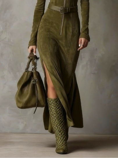 ALESSIA | Maxi Vestido De Ante Estilo Western Chic