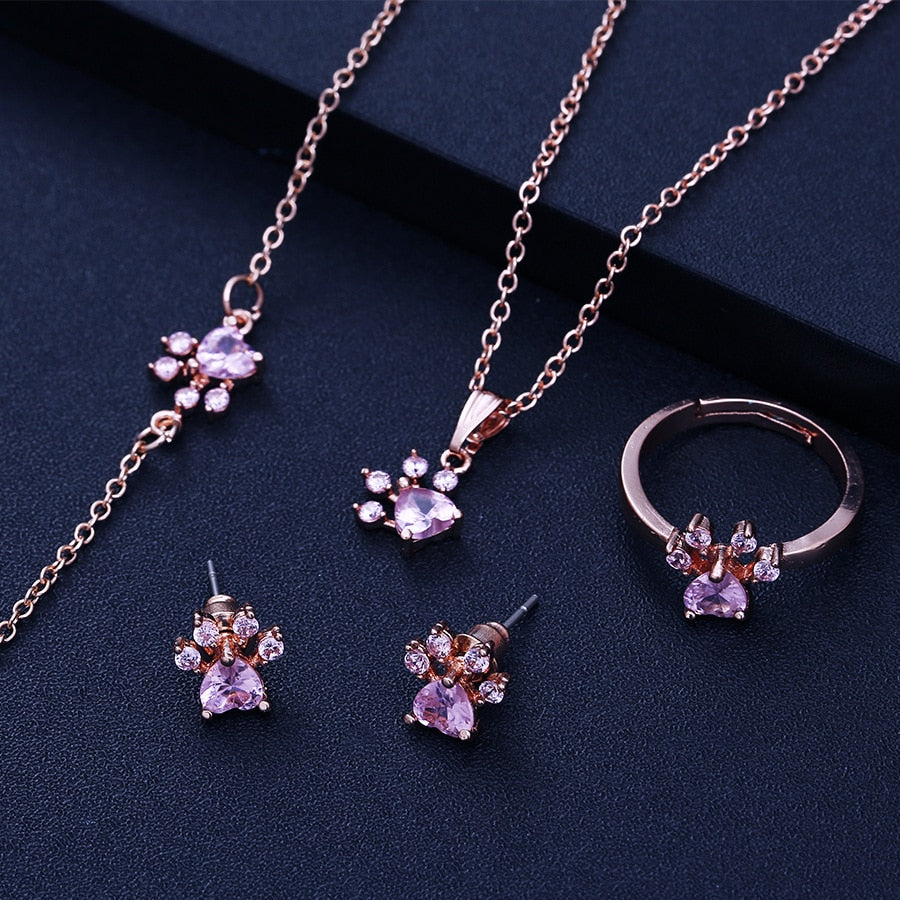 Set De 4 Piezas De Oro Rosa Con Corazón De Circonia