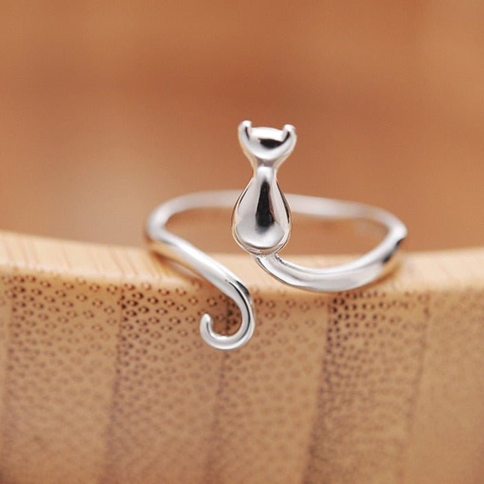 Anillo Adorable Con Gato En Acero Inoxidable