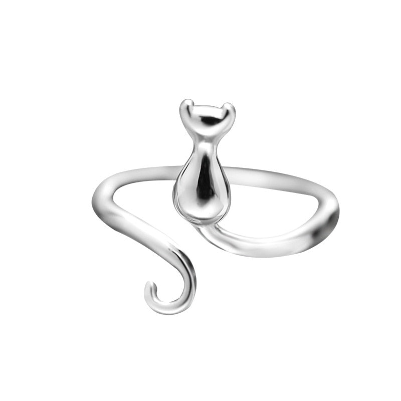 Anillo Adorable Con Gato En Acero Inoxidable
