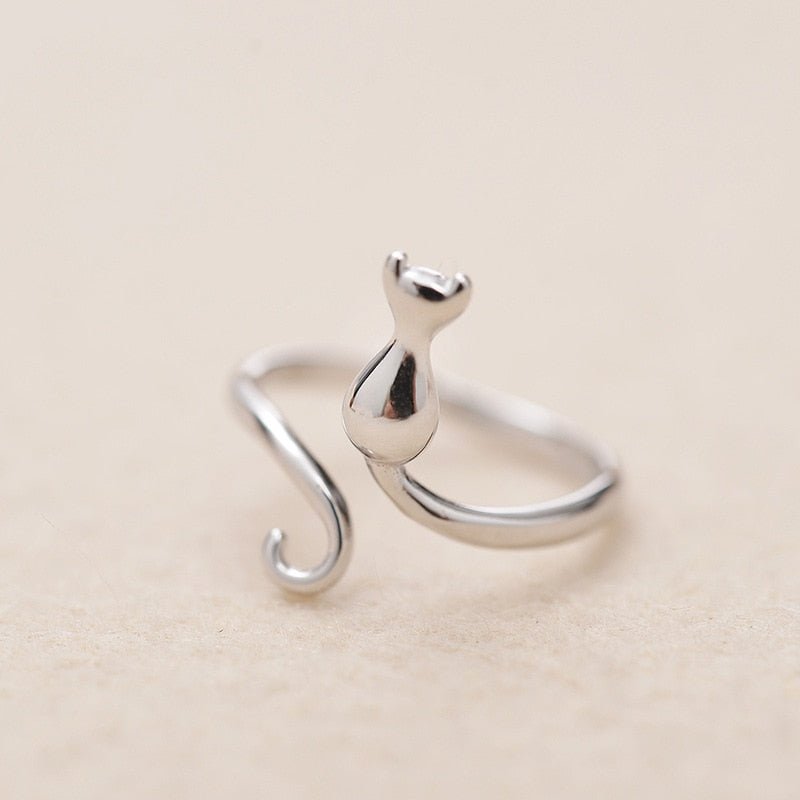 Anillo Adorable Con Gato En Acero Inoxidable