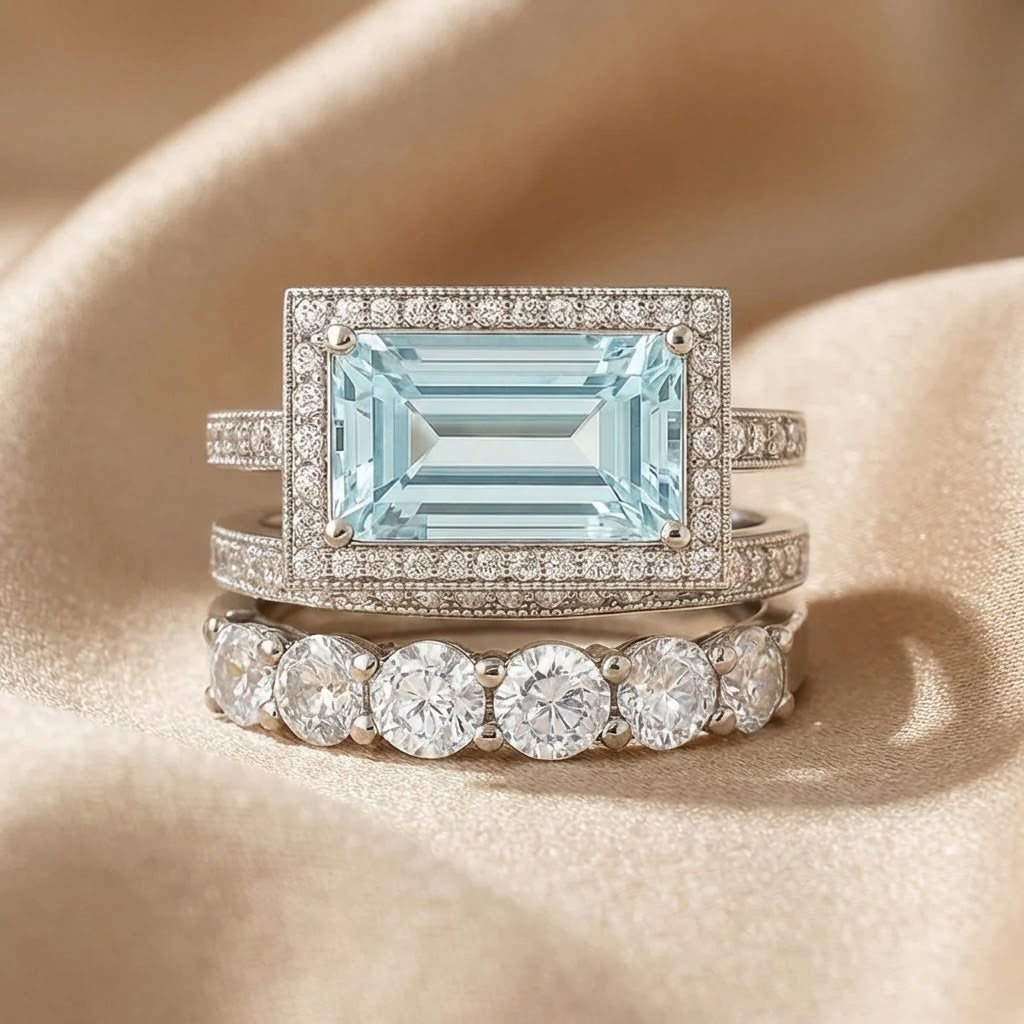 Set di anelli vintage in argento con vetro turchese