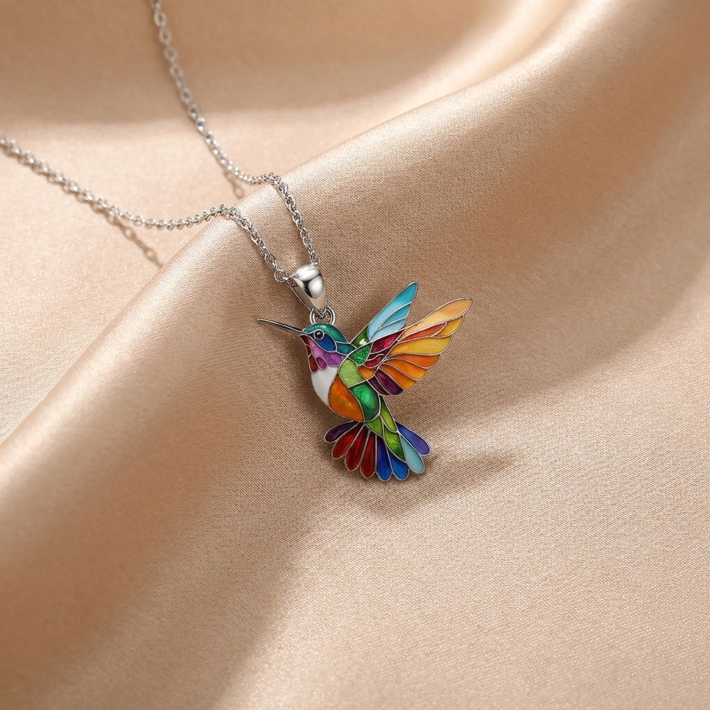 Collana con pendente a forma di colibrì e orecchini in regalo