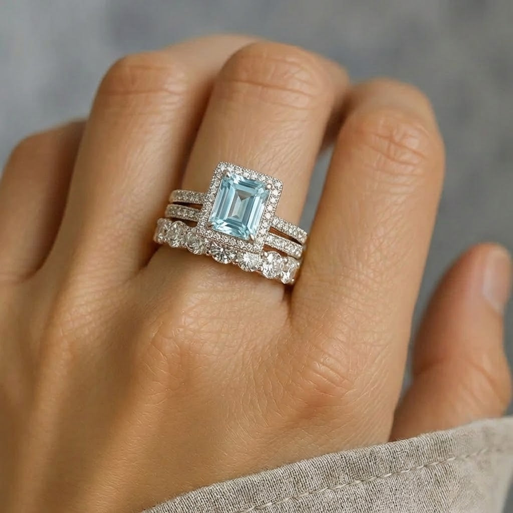 Set di anelli vintage in argento con vetro turchese
