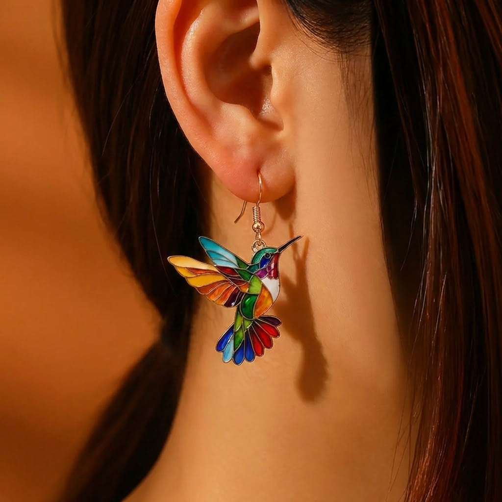 Collana con pendente a forma di colibrì e orecchini in regalo